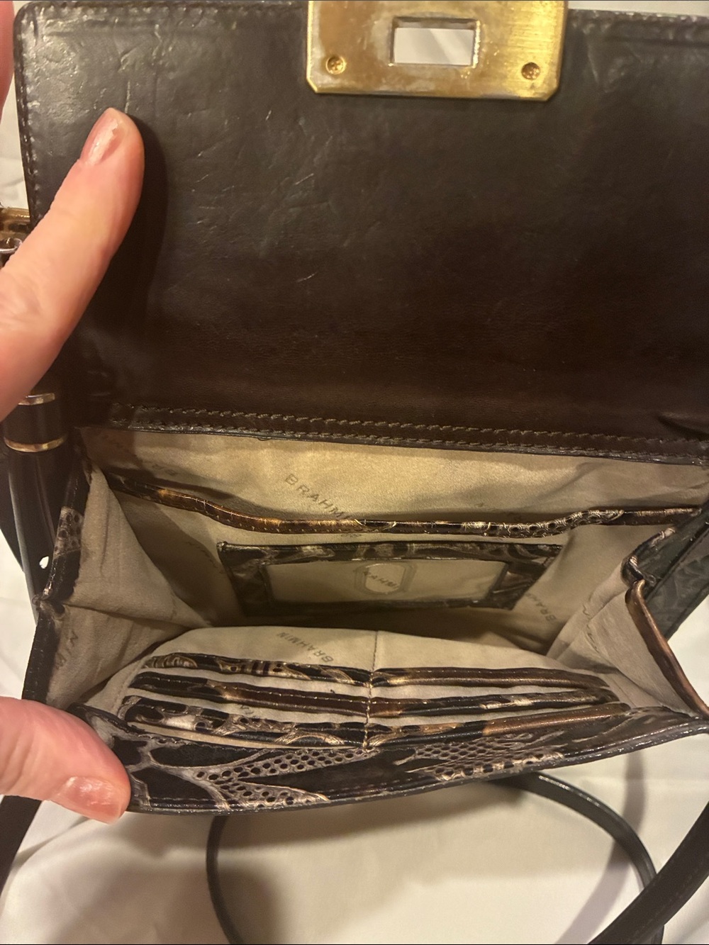 Brahmin Mimosa Espresso Fresco Embossed Leather Crossbody (ABBA) - Picture 8 of 16